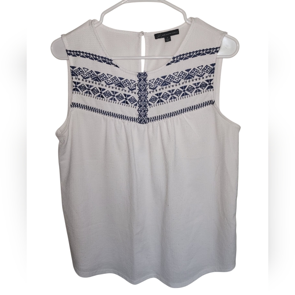 Adrianna Papell White and Blue Blouse